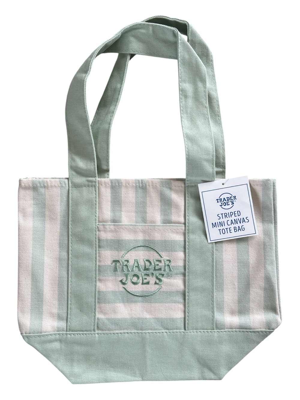 Trader Joe’s Mini Canvas Tote Bag NWT Pastel Green Striped 2026 Limited Edition